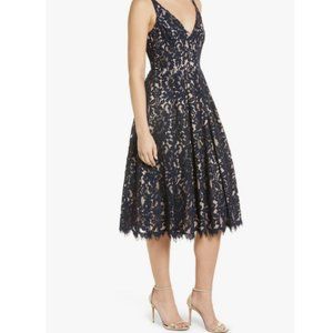 Eliza J Lace Overlay Dress in Navy